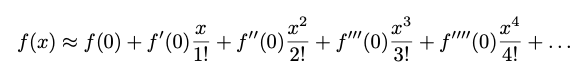 Figure: Simplified Taylor series for f(x) based on the value and derivatives of f() at zero.